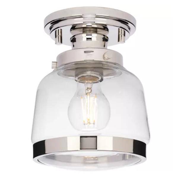 1 Light 120 volt Polished Nickel Round Clear Glass Ceiling Light Fixture