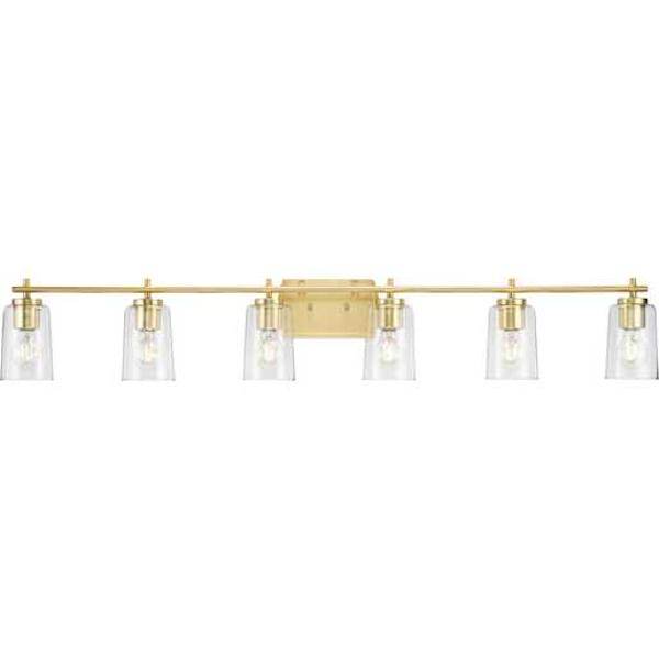 6 Light 120 volt Satin Brass Vanity Clear Glass Light Fixture
