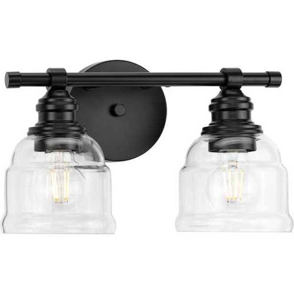 2 Light 120 volt Matte Black Vanity Clear Glass Light Fixture