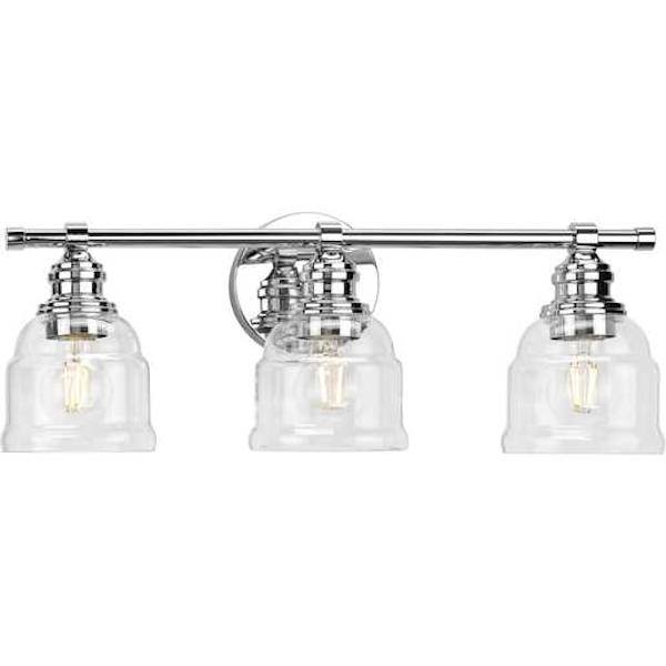 3 Light 120 volt Polished Chrome Vanity Clear Glass Light Fixture