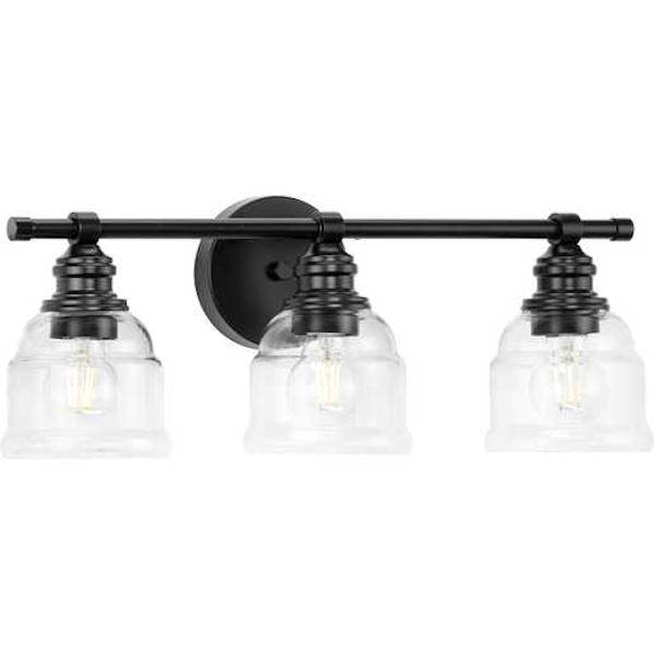 3 Light 120 volt Matte Black Vanity Clear Glass Light Fixture