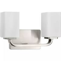 View 2 Light 120 volt Brushed Nickel Vanity Opal Glass Light Fixture