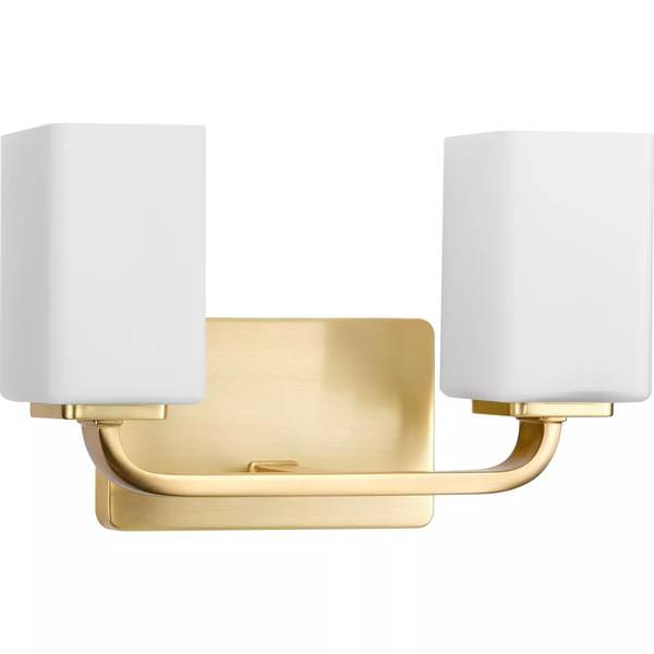 2 Light 120 volt Satin Brass Vanity Opal Glass Light Fixture