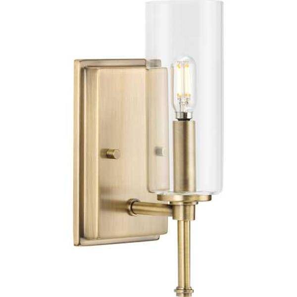 1 Light 120 volt Vintage Brass Vanity Clear Glass Light Fixture