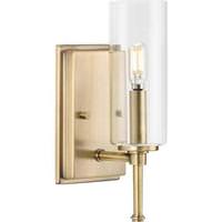 View 1 Light 120 volt Vintage Brass Vanity Clear Glass Light Fixture