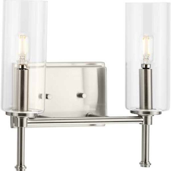2 Light 120 volt Brushed Nickel Vanity Clear Glass Light Fixture