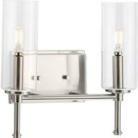 View 2 Light 120 volt Brushed Nickel Vanity Clear Glass Light Fixture