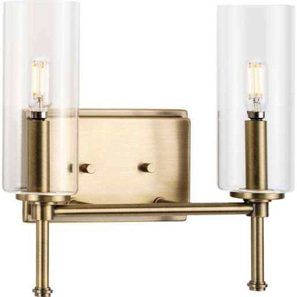 2 Light 120 volt Vintage Brass Vanity Clear Glass Light Fixture