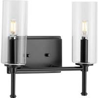 View 2 Light 120 volt Matte Black Vanity Clear Glass Light Fixture