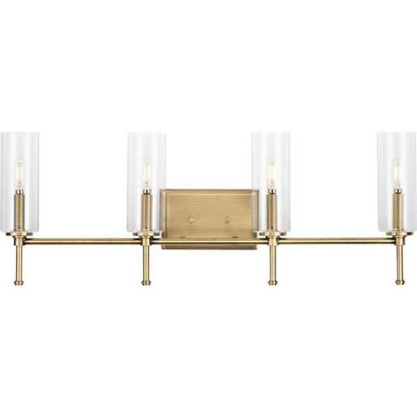 4 Light 120 volt Vintage Brass Vanity Clear Glass Light Fixture