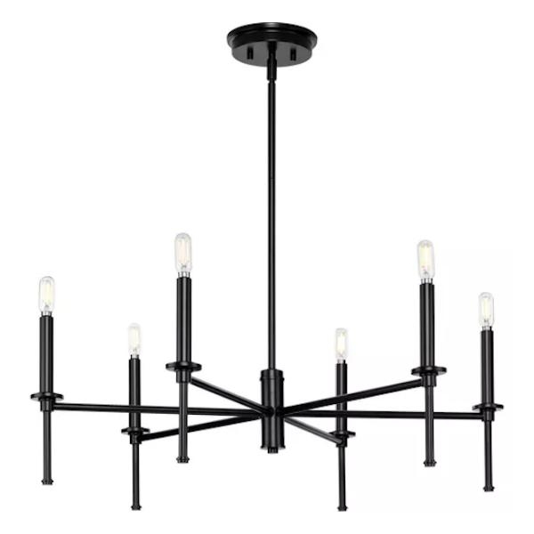 6 Light Matte Black Traditional Style Chandelier Light Fixture