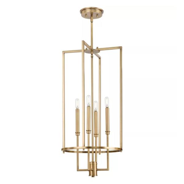 4 Light Vintage Brass Transitional Style Elara Collection Pendant Light Fixture