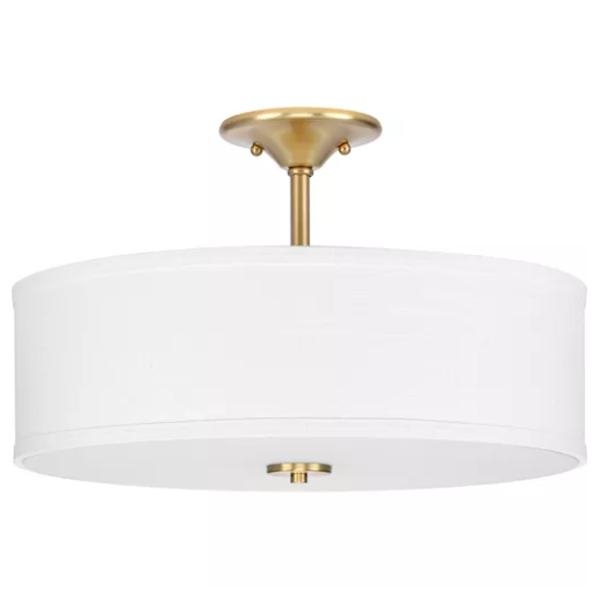 2 Light 120 volt Satin Brass Fabric Shade Ceiling Light Fixture