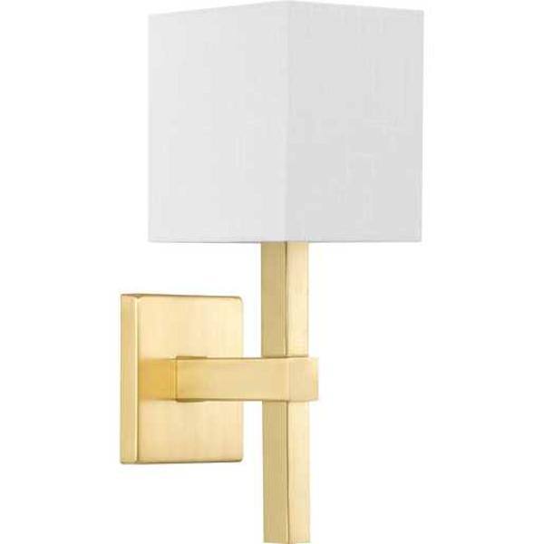 1 Light 120 volt Satin Brass Vanity Linen Fabric Shade Light Fixture