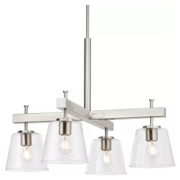 4 Light Brushed Nickel Clear Glass Shade Chandelier Light Fixture