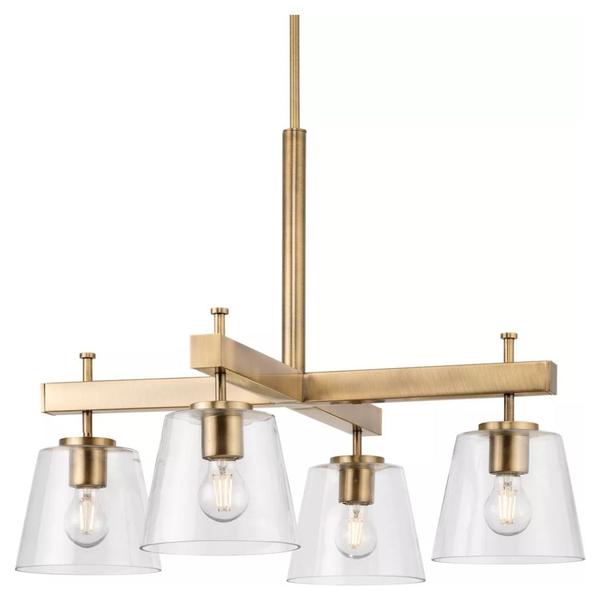 4 Light Vintage Brass Clear Glass Shade Chandelier Light Fixture