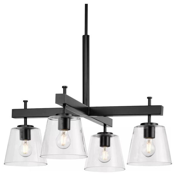 4 Light Matte Black Clear Glass Shade Chandelier Light Fixture