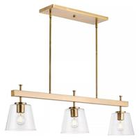 Progress Lighting 3 Light Vintage Brass Clear Shade Linear Chandelier Light Fixture