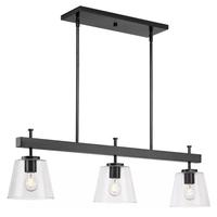 Progress Lighting 3 Light Matte Black Clear Shade Linear Chandelier Light Fixture