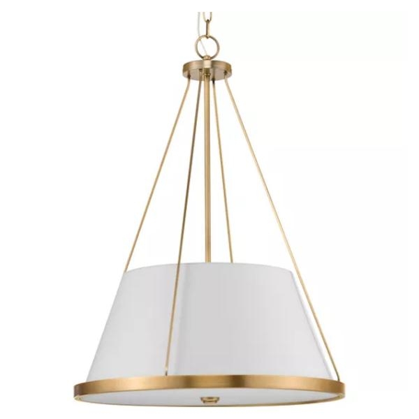 1 Light Vintage Brass White Fabric Shade Pendant Light Fixture