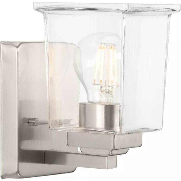 1 Light 120 volt Brushed Nickel Vanity Clear Glass Light Fixture