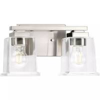 View 2 Light 120 volt Brushed Nickel Vanity Clear Glass Light Fixture