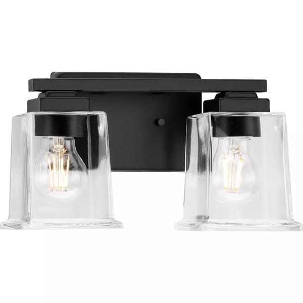2 Light 120 volt Matte Black Vanity Clear Glass Light Fixture