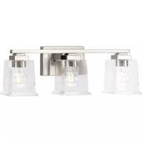 View 3 Light 120 volt Brushed Nickel Vanity Clear Glass Light Fixture