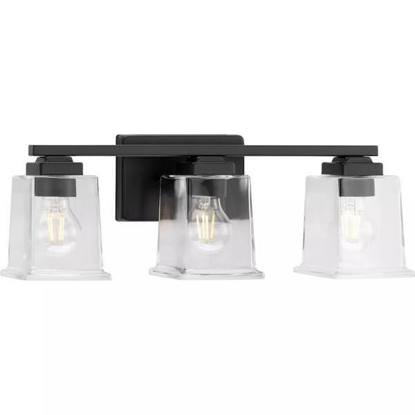3 Light 120 volt Matte Black Vanity Clear Glass Light Fixture