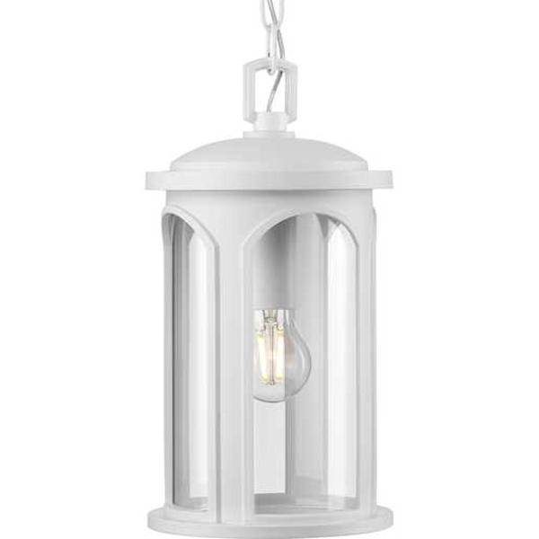1 Light Satin White with Clear Glass Outdoor DURASHIELD Gables Hanging Light Fixture