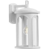 Progress Lighting 1 Light Satin White with Clear Glass Cylinder Outdoor Gables Large Wall Light Fixture