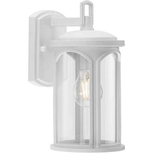 1 Light Satin White with Clear Glass Cylinder Outdoor Gables Small Wall Light Fixture