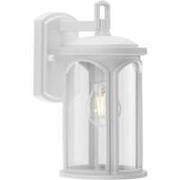 Progress Lighting 1 Light Satin White with Clear Glass Cylinder Outdoor Gables Small Wall Light Fixture
