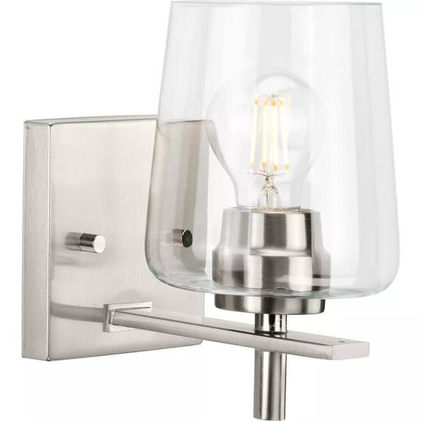 1 Light 120 volt Brushed Nickel Vanity Clear Glass Light Fixture