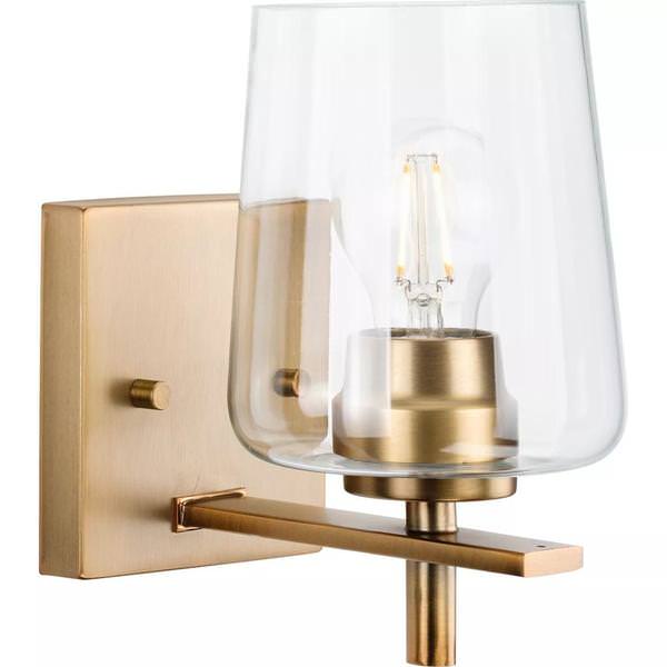 1 Light 120 volt Vintage Brass Vanity Clear Glass Light Fixture
