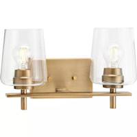 View 2 Light 120 volt Vintage Brass Vanity Clear Glass Light Fixture