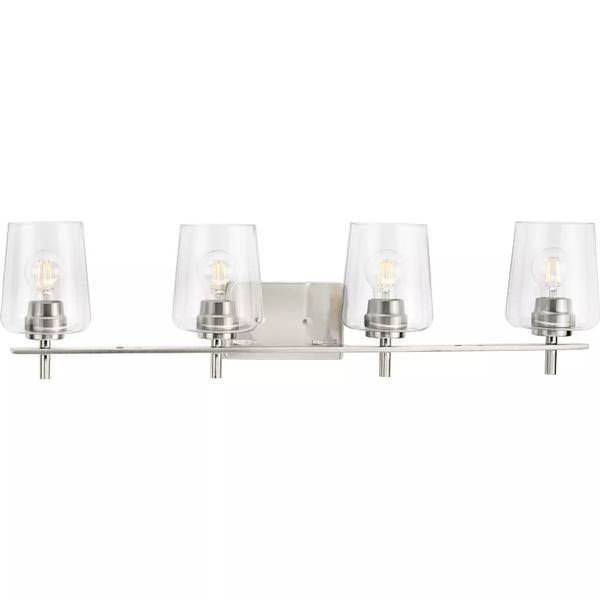 4 Light 120 volt Brushed Nickel Vanity Clear Glass Light Fixture