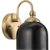 Progress Lighting 1 Light 120 volt Vintage Brass Vanity Black Metal Dome Light Fixture