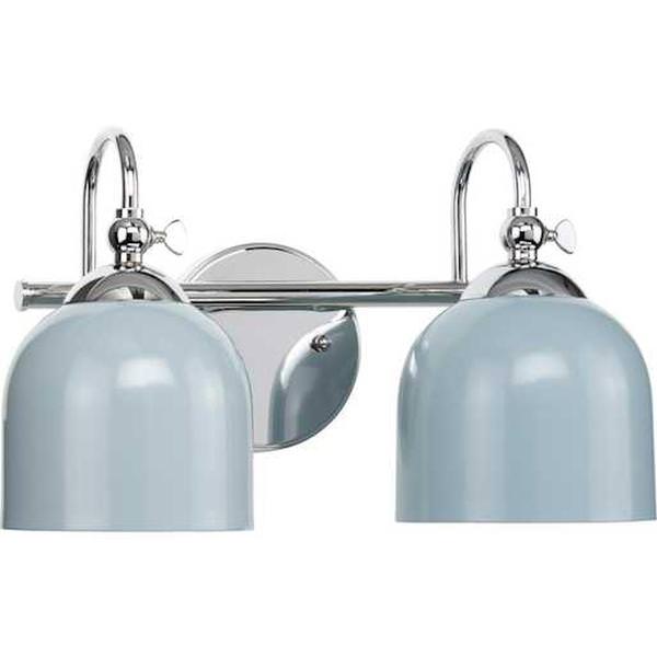 2 Light 120 volt Polished Chrome Vanity Blue Metal Dome Light Fixture