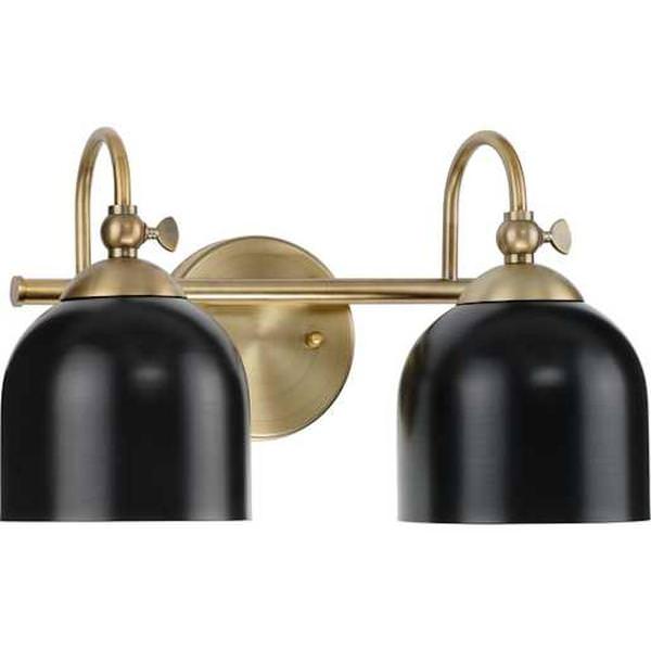 2 Light 120 volt Vintage Brass Vanity Black Metal Dome Light Fixture