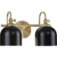 Progress Lighting 2 Light 120 volt Vintage Brass Vanity Black Metal Dome Light Fixture