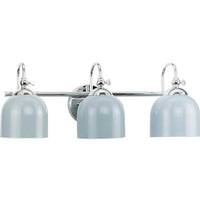 View 3 Light 120 volt Polished Chrome Vanity Blue Metal Dome Light Fixture