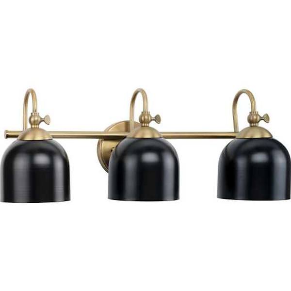 3 Light 120 volt Vintage Brass Vanity Black Metal Dome Light Fixture