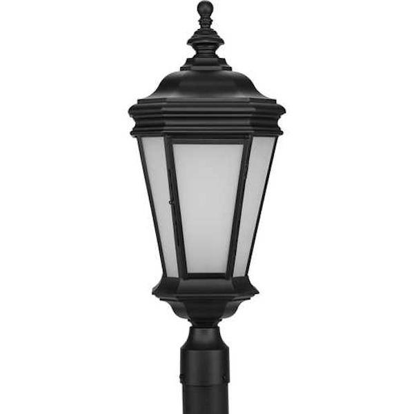 1 Light Black with Etched Glass Crawford Post Top Light Fixture