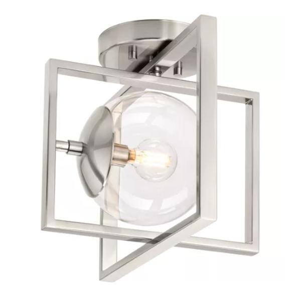 1 Light 120 volt Brushed Nickel Round Clear Glass Ceiling Light Fixture