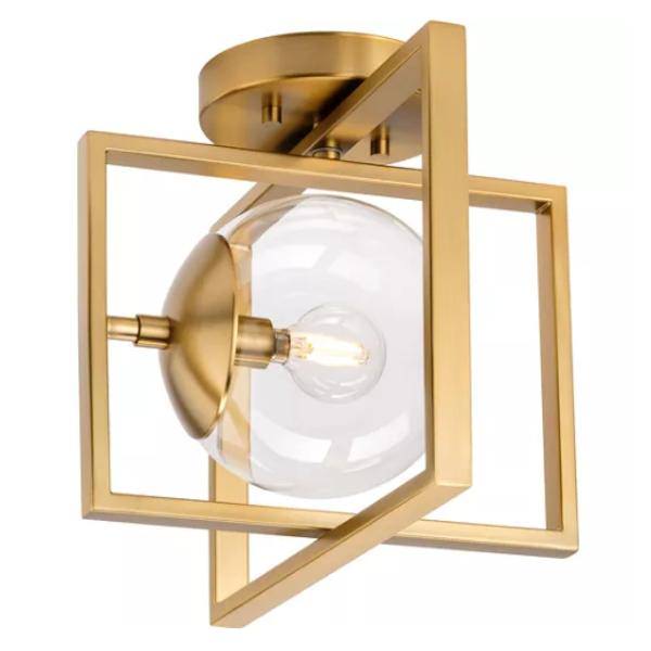 1 Light 120 volt Brushed Bronze Round Clear Glass Ceiling Light Fixture