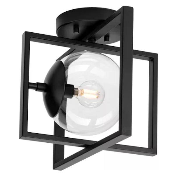 1 Light 120 volt Matte Black Round Clear Glass Ceiling Light Fixture