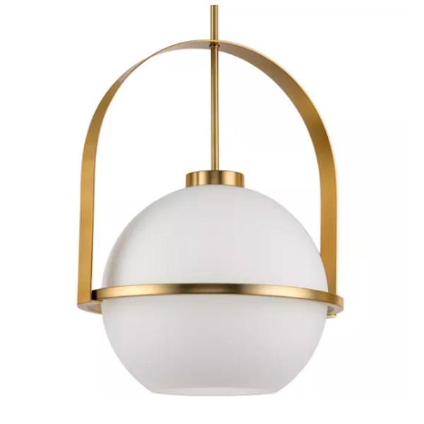 1 Light Brushed Bronze Etched Opal Glass Globe Pendant Light Fixture