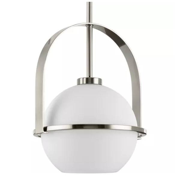1 Light Brushed Nickel Etched Opal Glass Globe Pendant Light Fixture
