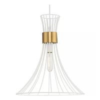 Progress Lighting 1 Light Satin White Brushed Bronze Accent Mid-Century Modern Style Pendant Light Fixture
